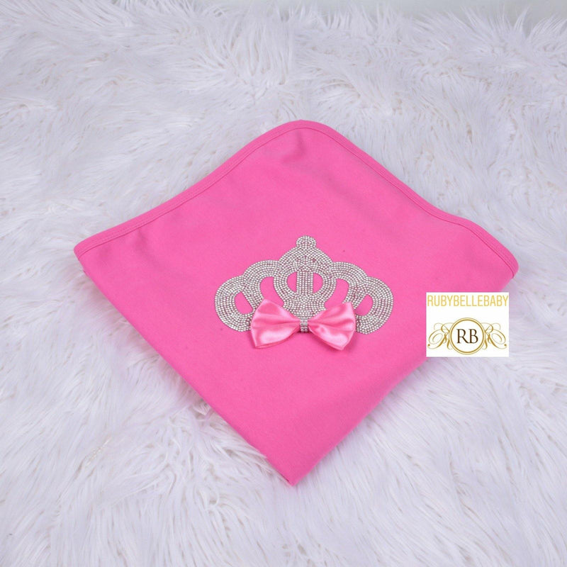 Princess Crown Receiving Blanket - Hot Pink/Silver - RUBYBELLEBABY