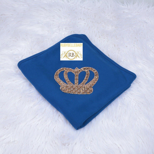 HRH Crown Receiving Blanket - Navy Blue/Gold - RUBYBELLEBABY