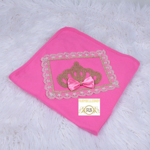 Princess Crown Receiving Blanket - Hot Pink/Gold - RUBYBELLEBABY