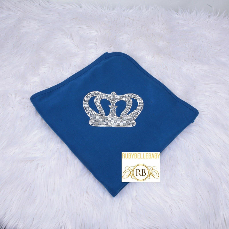 HRH Crown Receiving Blanket - Navy Blue - RUBYBELLEBABY