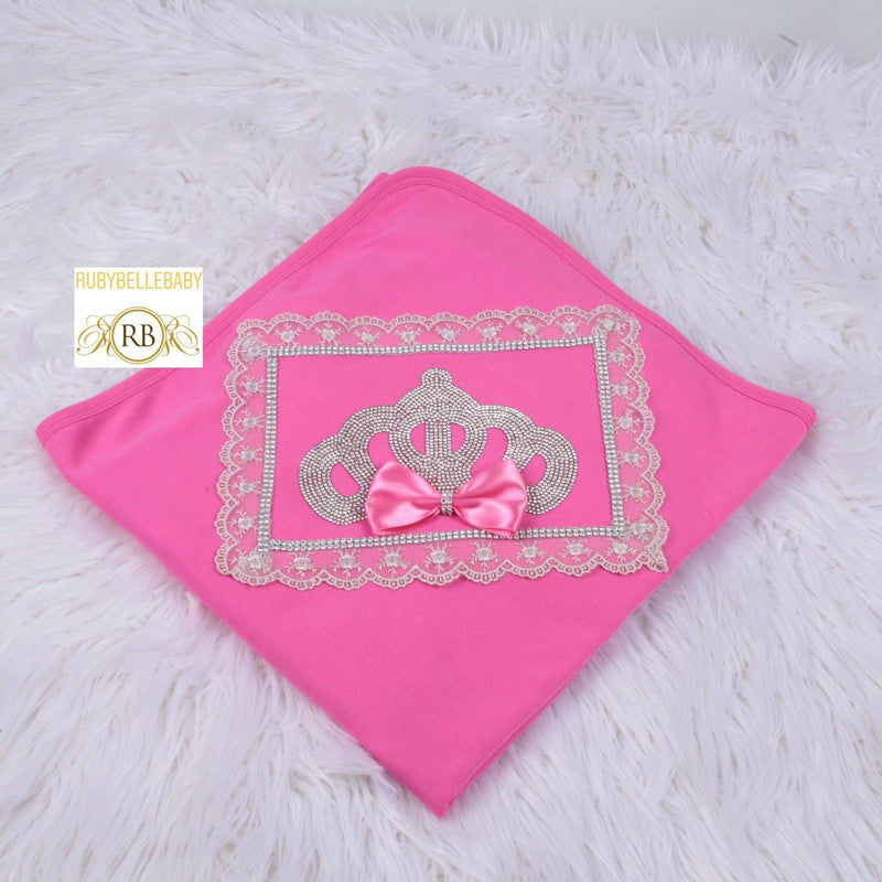 Princess Crown Receiving Blanket - Hot Pink/Silver - RUBYBELLEBABY