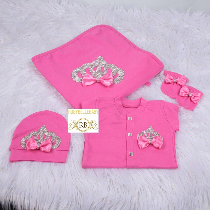 4pcs Princess Crown Blanket Set - Pink/Silver - RUBYBELLEBABY