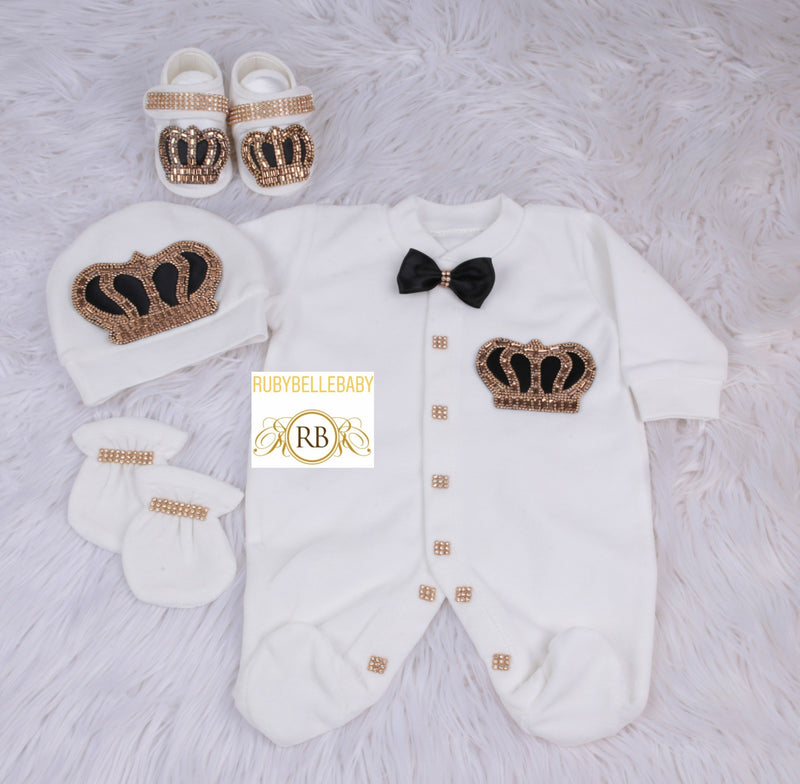 4pcs Infant Boy Outfit - Black/Gold