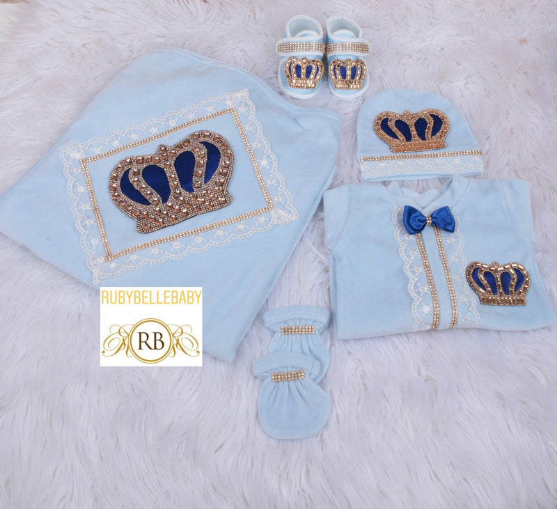 5pcs HRH Crown Velvet Set - Blue/Gold
