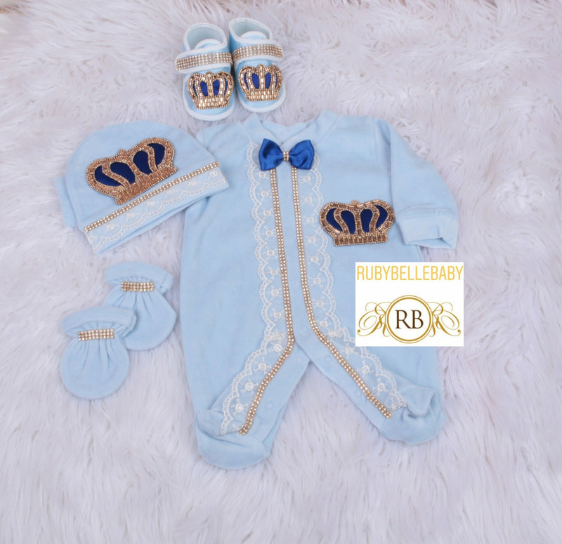 4pcs Infant Boy Outfit - Blue/Gold