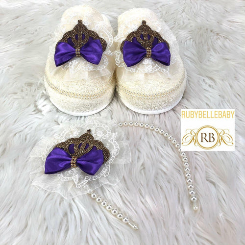 Crown Mom Slipper Set - Purple/Gold - RUBYBELLEBABY