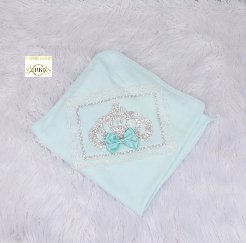 Princess Crown Receiving Blanket - Mint Green/Silver