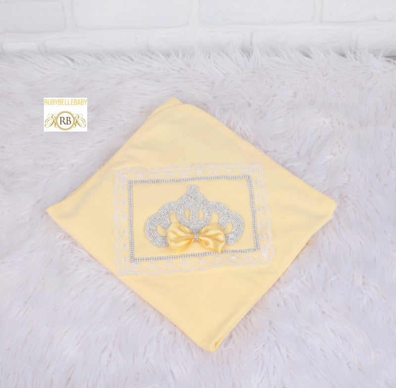 Princess Crown Receiving Blanket - Yellow/Silver