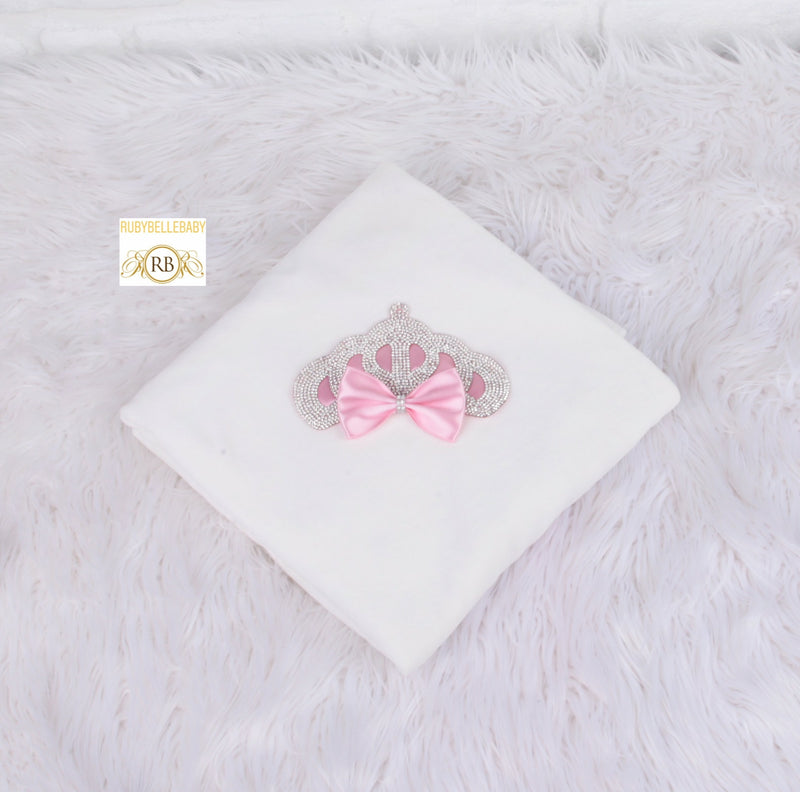 Princess Crown Velvet Blanket - Light Pink/Silver