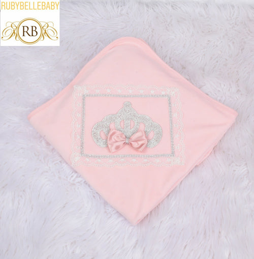 Princess Crown Velvet Blanket - Light Pink/Silver