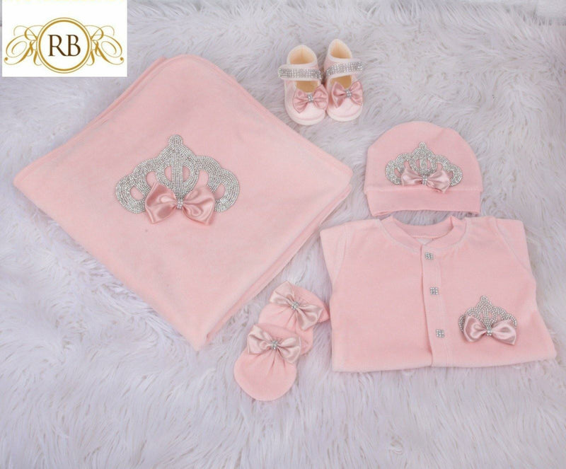 5pcs Princess Crown Velvet Set - Blush Pink