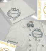5pcs Embriodery Crown Blanket Set - Grey