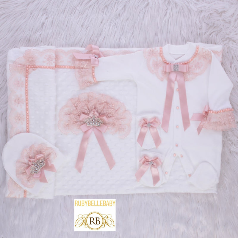 4pcs Pearl Crown Blanket Set  - Blush