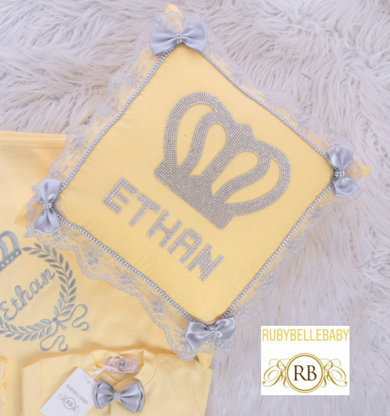 Royal Crown Baby Pillow - Yellow/Grey