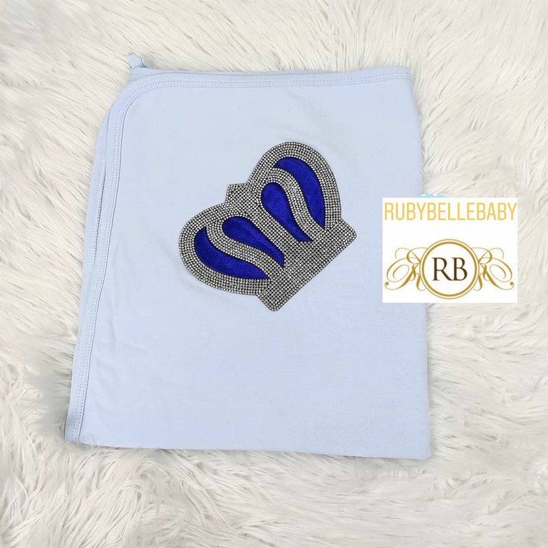 Royal Crown Receiving Blanket - Blue/Silver