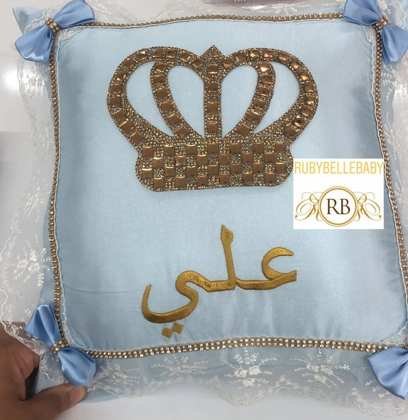 Royal Crown Baby Pillow - Light blue/Gold
