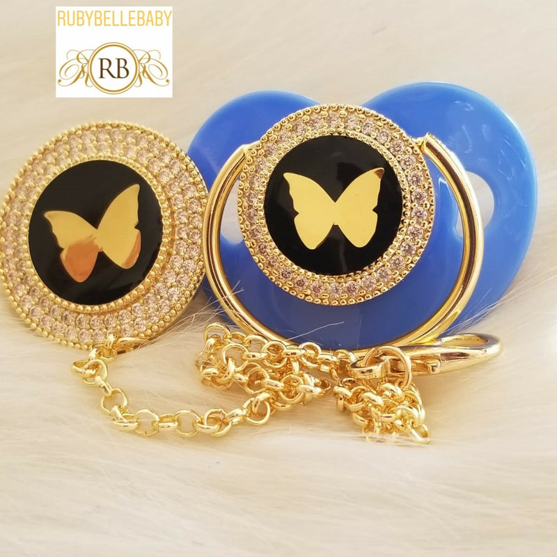 Luxury Bling Baby Butterfly Pacifier Set - Royal Blue