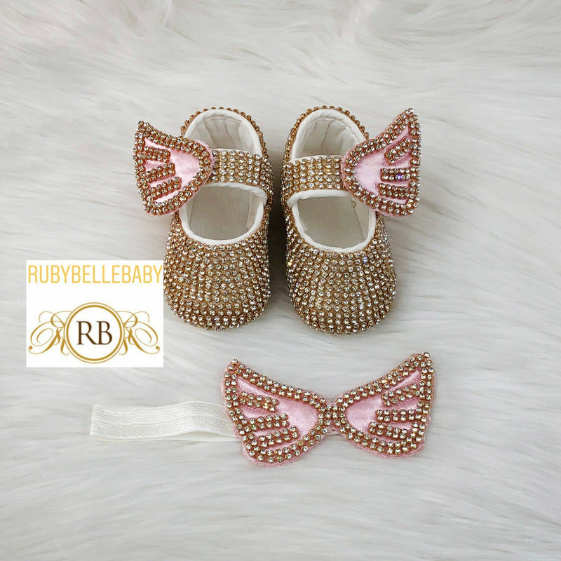 Bling Baby Shoe Set - Gold/Pink