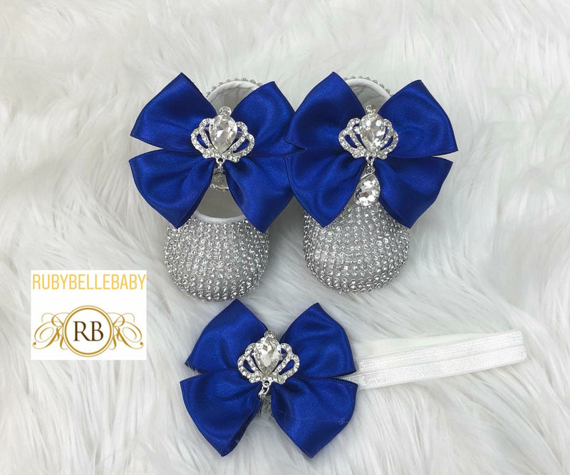 Bling Baby Shoe Set - Royal Blue/Silver