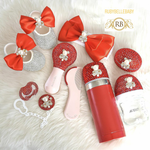 9pcs Teddy Thermal Bottle Set - Red