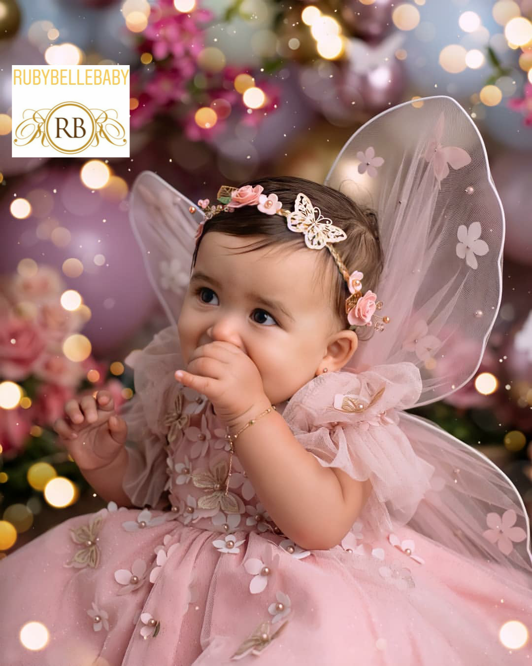 Blush Garden Fairy Baby Girl Dress Set Butterfly & Flower Appliqu with Shoes and Headband 1T / Blush Pink Blush Garden Fairy Baby Girl Dress Set Butterfly & Flower Appliqu with Shoes and Headband 1T / Blush Pink