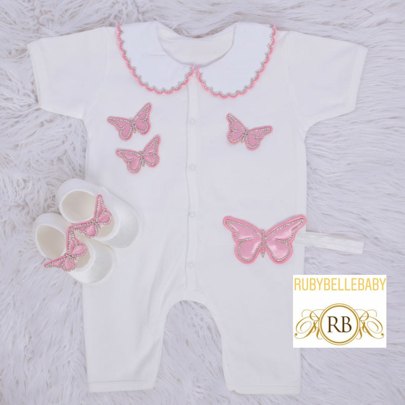 Ava Mia Infant Girl Butterfly Summer Romper Set - Pink