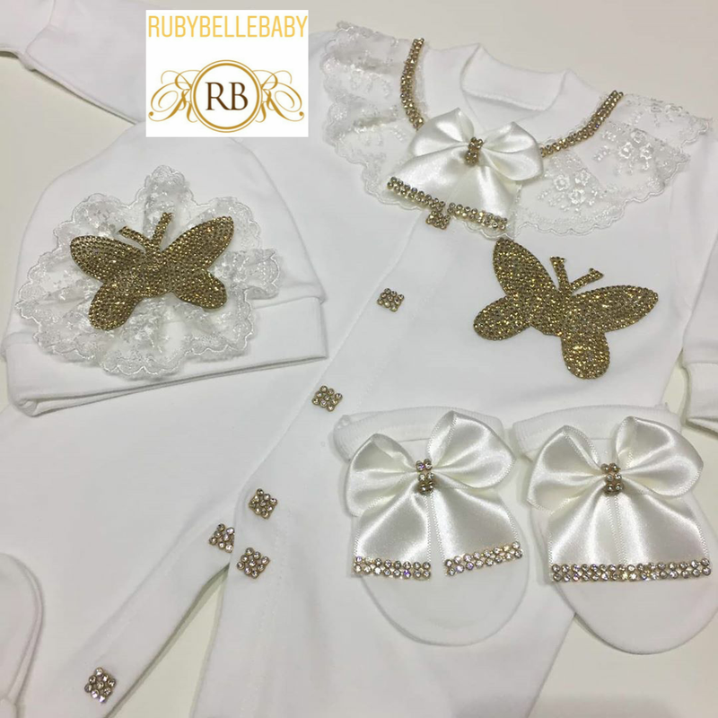 3pcs Butterfly Set - White/silver or Gold - RUBYBELLEBABY