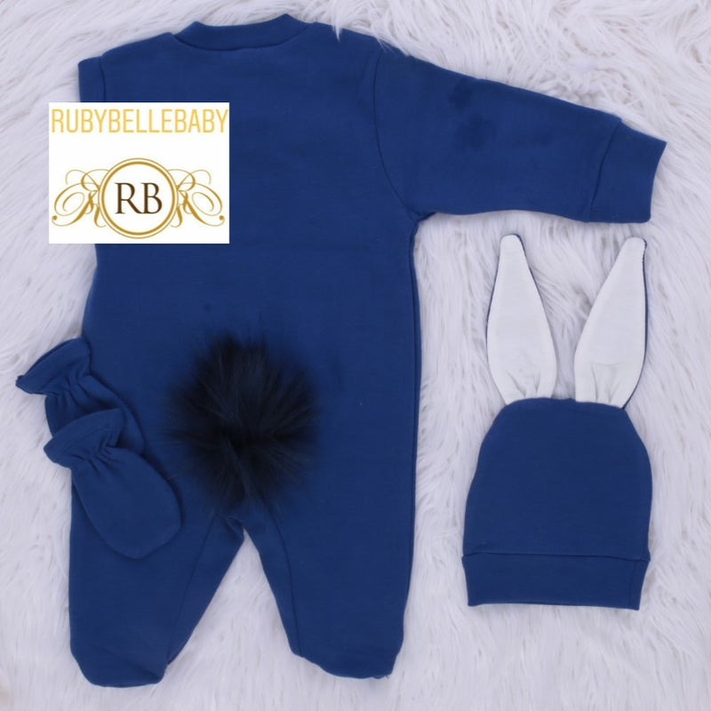 3pcs Easter Bunny Baby Romper Set - Blue