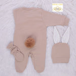 3pcs Easter Bunny Baby Romper Set - Brown