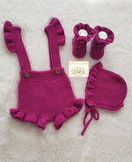 3pcs Organic Handmade Knitted Romper Set - Pink