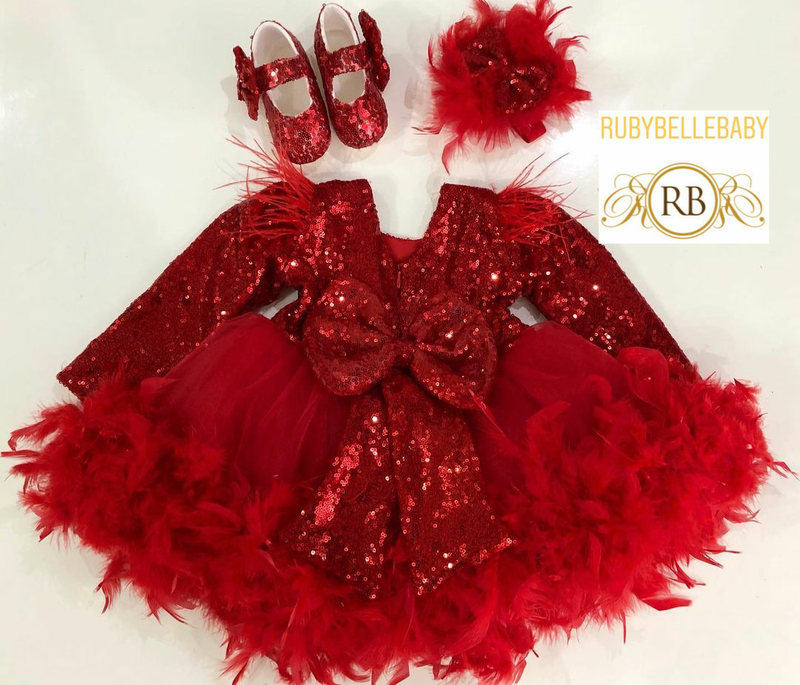 Serra Bey Feather Dress - Red