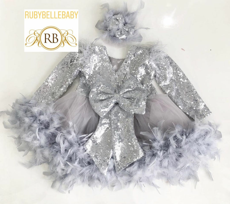 Serra Bey Feather Dress - Silver