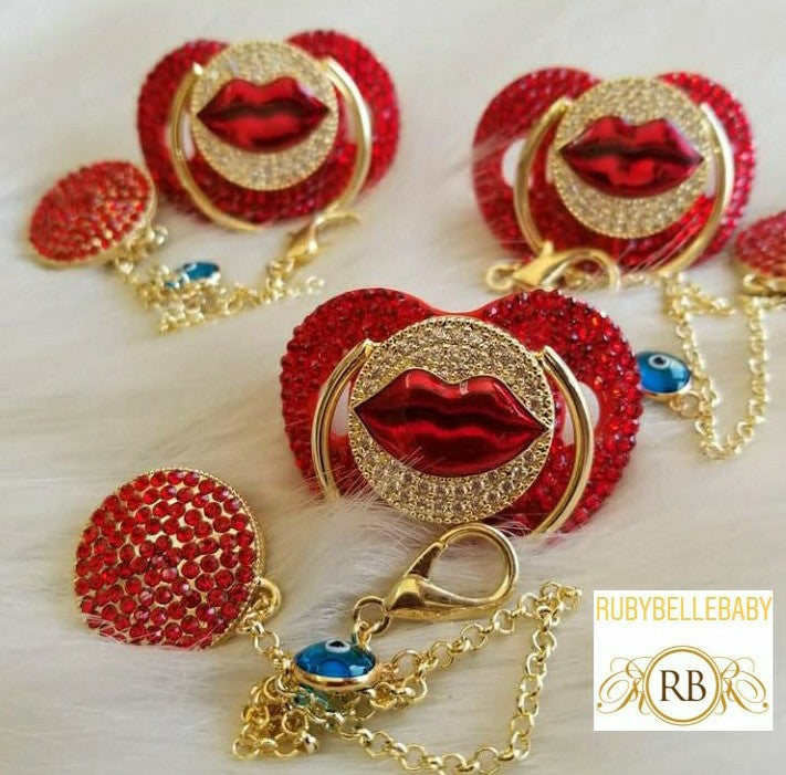 Red Lips Baby Pacifier Set - Red