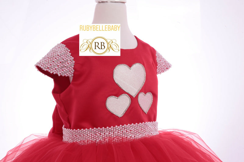 Nora Hearts Valentine Girls Dress - Red