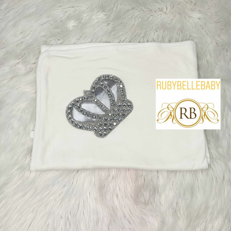 HRH Crown Receiving Blanket - White/Grey