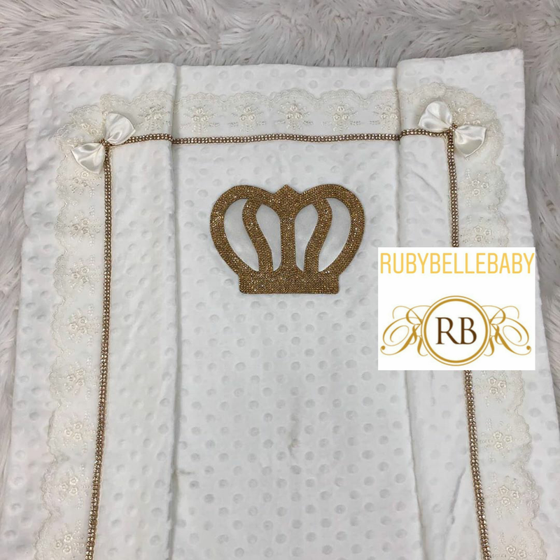 Royal Crown Mink Bling Baby Blanket - White/Gold