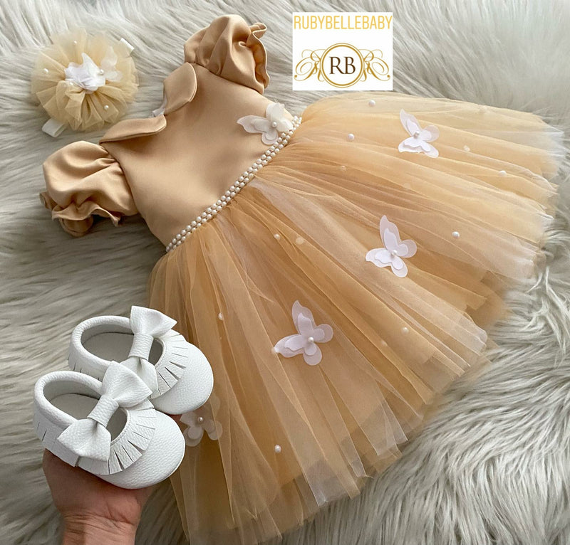 Colette Butterfly Dress - Gold RUBYBELLEBABY Colette Butterfly Dress - Gold RUBYBELLEBABY