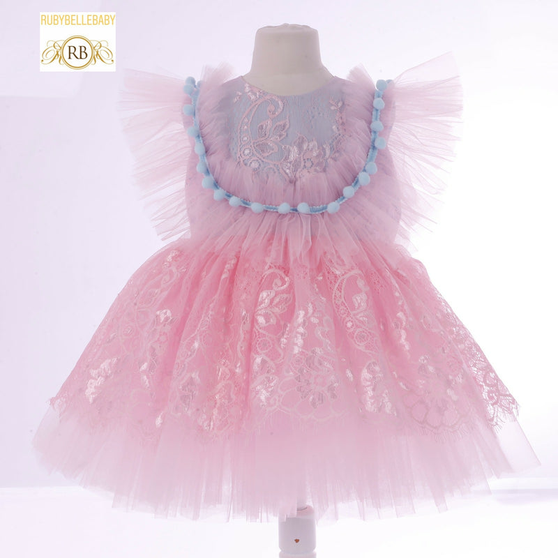 Arianna Spring Summer Girls Dress Set - Pink/Blue