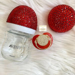 4pcs Bling Baby Bottle Custom Pacifier Set - Red