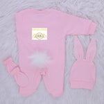 3pcs Easter Bunny Baby Romper Set - Pink