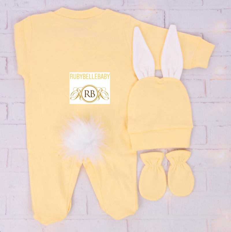 3pcs Easter Bunny Baby Romper Set - Yellow