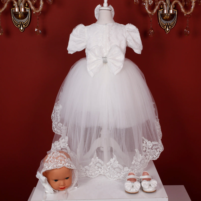 Hazlee Christening Veil Dress Set - White