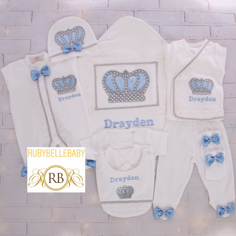 10pcs Newborn Baby Boy Outfit
 - White/Blue