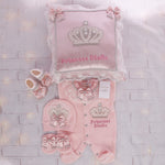 5pcs Jeweled Crown Velvet Pillow Set - Blush