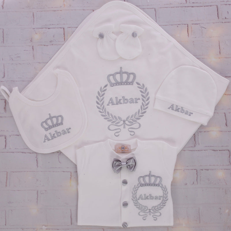 5pcs Embriodery Crown Blanket Set - Grey