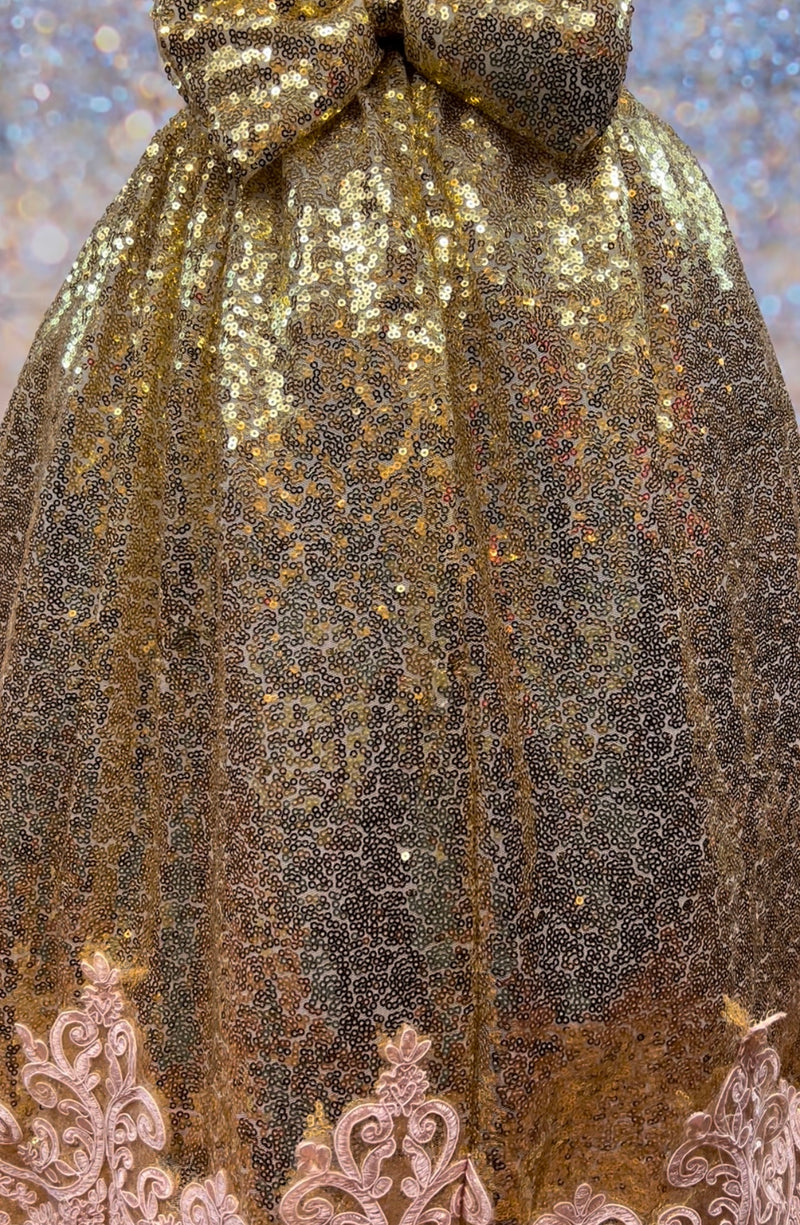 Channel Gold Girls Party Gown Dress - Gold/Blush 7yrs Channel Gold Girls Party Gown Dress - Gold/Blush 7yrs