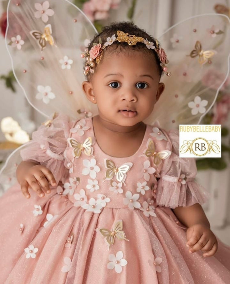 Blush Garden Fairy Baby Girl Dress Set Butterfly & Flower Appliqu w RUBYBELLEBABY Blush Garden Fairy Baby Girl Dress Set Butterfly & Flower Appliqu w RUBYBELLEBABY