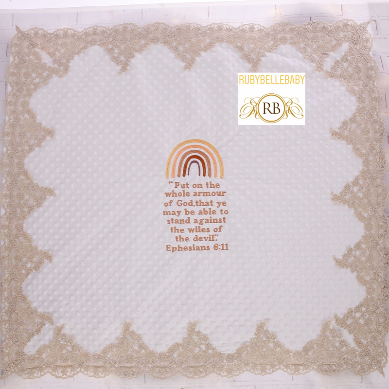 Personalized Inscription Prayer Word Poetry Mink Rainbow Baby Blanket - Gold