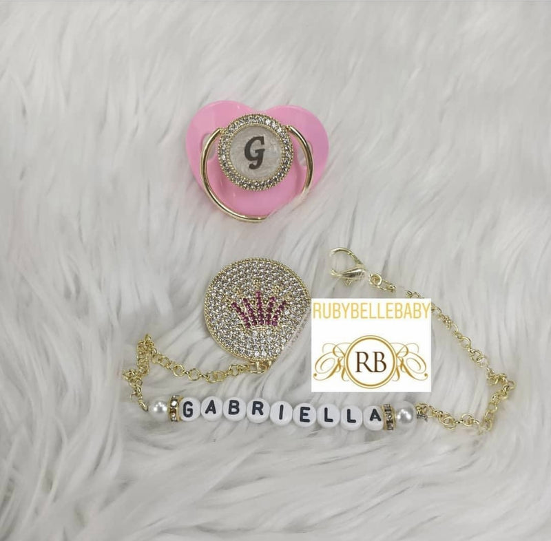 Initial Bling Baby Name Pacifier Set Pink