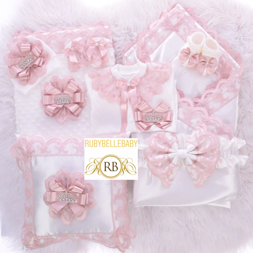 7pcs Pearl Crown Set - White/Blush Pink